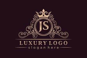 js lettre initiale or calligraphique féminin floral monogramme héraldique dessiné à la main antique vintage style luxe logo design vecteur premium