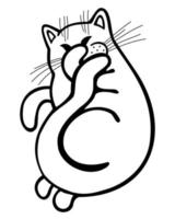 illustration vectorielle monochrome de chat couvrant le museau avec les pattes et la queue. vecteur