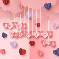 style de coupe de papier happy valentines day avec forme de coeur coloré sur fond rose vecteur