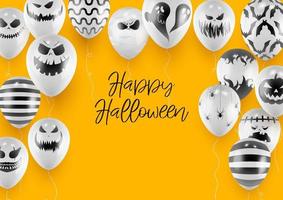 affiche et modèle de bannière d'halloween avec des ballons blancs sur fond orange vecteur