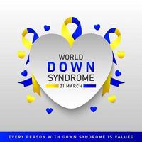 affiche vectorielle de la journée mondiale du syndrome de down avec ruban bleu et jaune. affiche sociale 21 mars journée mondiale de la trisomie 21. vecteur