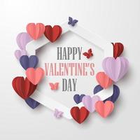 style de coupe de papier happy valentines day avec forme de coeur coloré et cadre blanc sur fond blanc vecteur