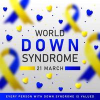 affiche vectorielle de la journée mondiale du syndrome de down avec ruban bleu et jaune. affiche sociale 21 mars journée mondiale de la trisomie 21. vecteur
