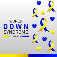 affiche vectorielle de la journée mondiale du syndrome de down avec ruban bleu et jaune. affiche sociale 21 mars journée mondiale de la trisomie 21. vecteur