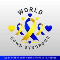 affiche vectorielle de la journée mondiale du syndrome de down avec ruban bleu et jaune. affiche sociale 21 mars journée mondiale de la trisomie 21. vecteur