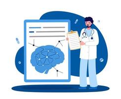 neurologue avec une tablette. travailleur médical masculin.le concept de médecine et de santé. illustration vectorielle dans un style plat sur fond bleu vecteur