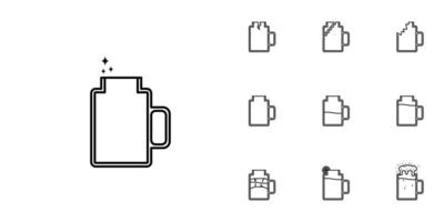 dix ensembles d'icônes de ligne de bocal en verre de tasse. avec un citron, un glaçon, un soda et de la mousse. style simple, ligne, silhouette et épuré. noir et blanc. adapté aux symboles, signes, icônes ou logos vecteur