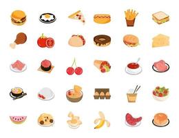 collection d & # 39; icônes de style plat restaurant nourriture et fruits vecteur