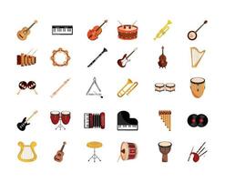 jeu d'icônes d'instruments de musique vecteur