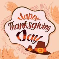 joyeux jour de thanksgiving coloré avec chapeaux de pèlerin et illustration vectorielle de texte vecteur