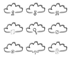 icône liée au nuage informatique dessiné à la main dans le style doodle vecteur
