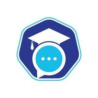 création de logo vectoriel de conversation d'éducation. chapeau de graduation avec la conception d'icône de bulle de chat.