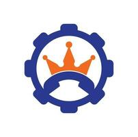 conception de logo vectoriel de forme d'engrenage d'appel de roi. conception d'icônes de combiné et de couronne.