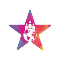 illustration vectorielle d'icône de forme d'étoile de globe et de personnes. vecteur d'icône de conception de logo de personnes du monde.