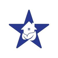 conception de logo vectoriel de concept de forme d'étoile de feuille d'accueil. icône de maison fraîche avec création de logo vectoriel feuille verte