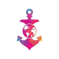 modèle de logo de globe d'ancrage. combinaison de logo ancre et planète. symbole ou icône marine et mondiale. vecteur