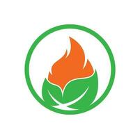 modèle de conception de logo de vecteur de feu de feuille. modèle de vecteur de conception de logo d'énergie alternative éco verte.