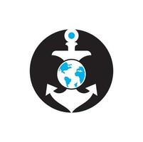 modèle de logo de globe d'ancrage. combinaison de logo ancre et planète. symbole ou icône marine et mondiale. vecteur