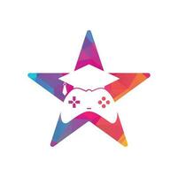 conception de logo vectoriel de concept de forme d'étoile d'éducation de jeu. console de jeu avec conception d'icône de chapeau de graduation.