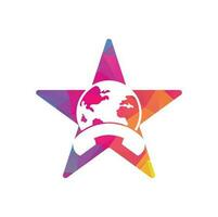 icône de concept de forme d'étoile d'appel et de globe. globe avec l'icône du logo vectoriel du combiné.