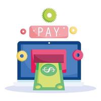 paiement en ligne et retrait d'argent via tablette vecteur