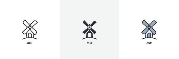 icône du moulin. ligne, version colorée de contour solide et rempli, contour et signe vectoriel rempli. symbole d'idée, illustration de logo. graphiques vectoriels