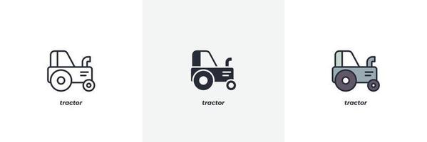 icône du tracteur. ligne, version colorée de contour solide et rempli, contour et signe vectoriel rempli. symbole d'idée, illustration de logo. graphiques vectoriels