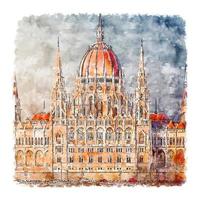 budapest hongrie croquis aquarelle illustration dessinée à la main vecteur