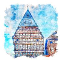 hildesheim allemagne croquis aquarelle illustration dessinée à la main vecteur