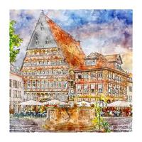 hildesheim allemagne croquis aquarelle illustration dessinée à la main vecteur