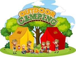 camping en plein air avec des enfants scouts vecteur