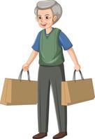 un personnage de dessin animé senior masculin porte un sac à provisions vecteur