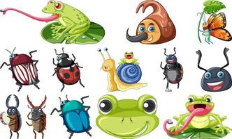 ensemble de divers dessins animés d'insectes et d'amphibiens vecteur