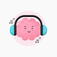 personnage de cerveau mignon écoutant de la musique vecteur