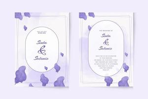 modèle d'invitation de mariage simple avec aquarelle feuille violette vecteur