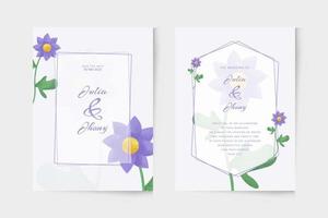 modèle d'invitation de mariage simple avec ornement aquarelle fleur pourpre vecteur