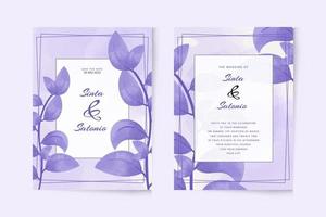 modèle d'invitation de mariage simple avec des plantes violettes aquarelles vecteur