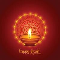 belle carte de voeux diwali avec fond de lampe à huile diya brillant vecteur