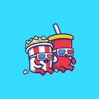 pop-corn mignon avec illustration d'icône de vecteur de dessin animé de soda. concept d'icône de nourriture et de boisson isolé vecteur premium. style de dessin animé plat