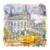 parlement budapest aquarelle croquis illustration dessinée à la main vecteur