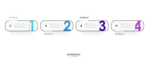 modèle de conception d'étiquettes infographiques vectorielles avec icônes et 4 options ou étapes. peut être utilisé pour le diagramme de processus, les présentations, la mise en page du flux de travail, la bannière, l'organigramme, le graphique d'informations. vecteur