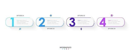 modèle de conception d'étiquettes infographiques vectorielles avec icônes et 4 options ou étapes. peut être utilisé pour le diagramme de processus, les présentations, la mise en page du flux de travail, la bannière, l'organigramme, le graphique d'informations. vecteur