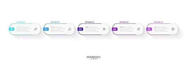 modèle de conception d'étiquettes infographiques vectorielles avec icônes et 5 options ou étapes. peut être utilisé pour le diagramme de processus, les présentations, la mise en page du flux de travail, la bannière, l'organigramme, le graphique d'informations. vecteur