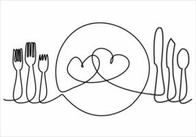 dessin au trait continu de logo de cuisine vecteur