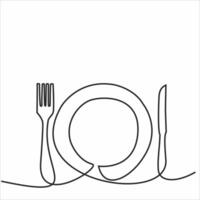 dessin au trait continu de logo de cuisine vecteur