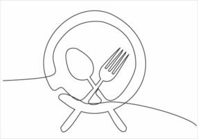 dessin au trait continu de logo de cuisine vecteur