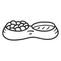 chien bol nourriture et eau.doodle croquis style vecteur illustration.outline isolé sur fond blanc.