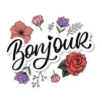 bonjour paris phrase vecteur lettrage calligraphie brosse tableau