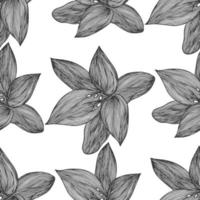 fond de vecteur floral noir et blanc. motif sans couture de ligne de fleur de lys linéaire pour la conception textile. motif de fleur noir et blanc sans soudure de vecteur.