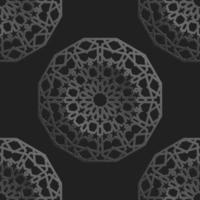motif islamique sans couture avec ornement radial dans le style marocain. motif métallique sur fond sombre. vecteur d'ornement géométrique abstrait.